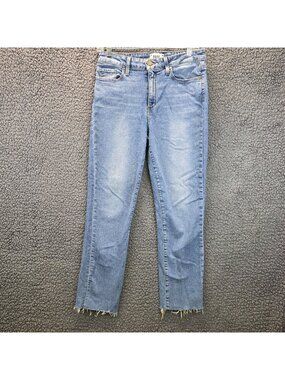 Paige Jacqueline Straight Jeans 29 Blue Frayed Hem Mid Rise Casual Festival Edgy